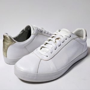 H&M Women's Lace-Up faux leather Comfort Fashion sneakers White/Gold